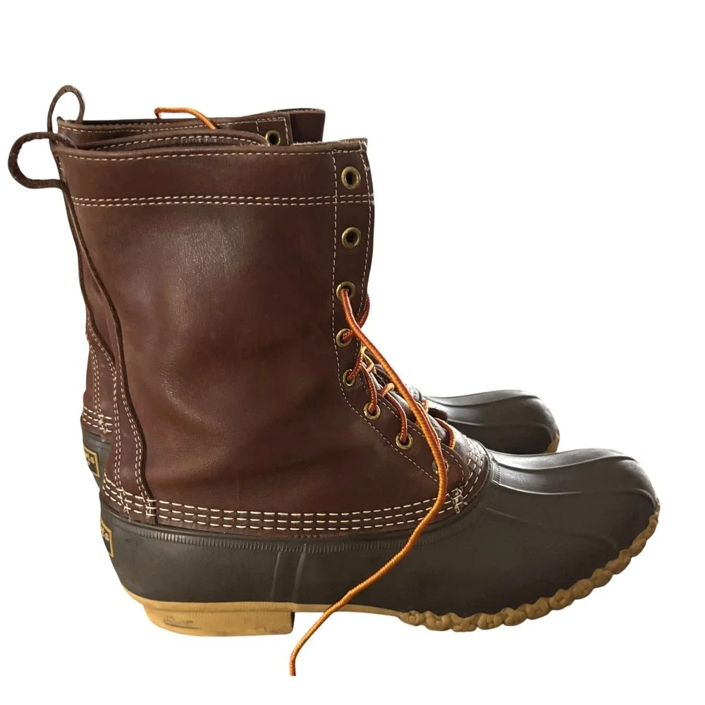 LL Bean Duck Boots Mens 10 Brown Excellent Sheepskin Cushioned Footbed 8-Inch
